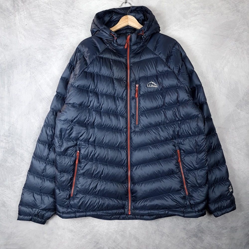 LL Bean Jacket Mens 2XL Blue 850 Down Ultralight Hooded Puffer DownTek Packable
